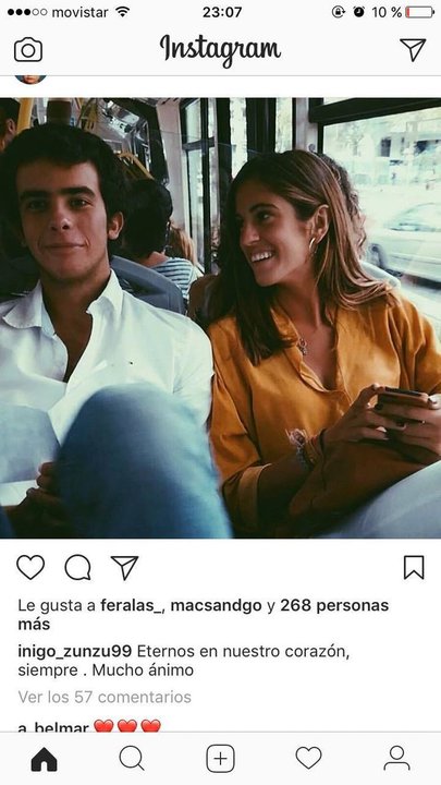 Belén Jordana y Jose Amian, una foto de ellos publicada en Instagram. 